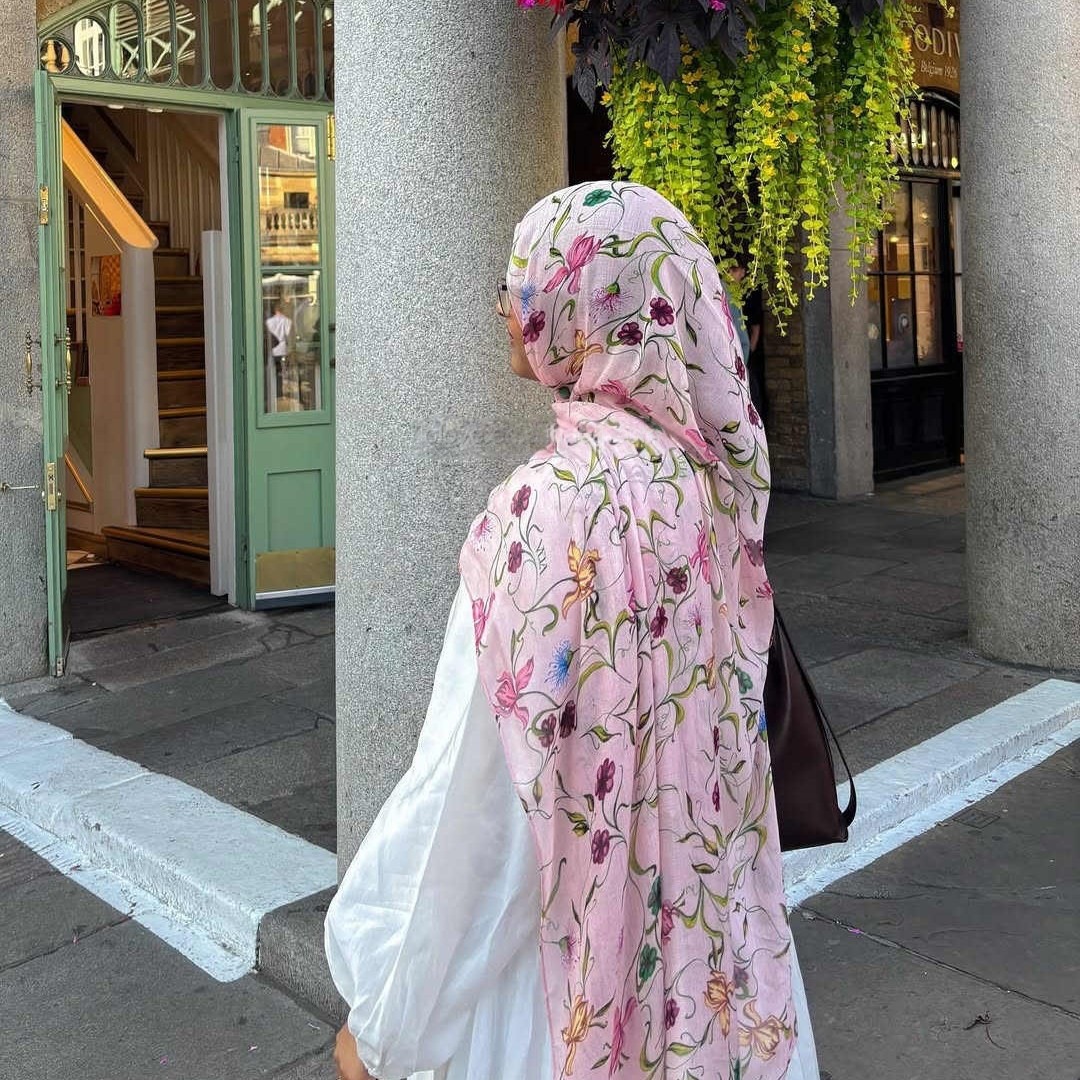Go Ethnic Fashion - レディース ボヘミアン風 花柄 水彩画風 ヒジャブ ラマダン